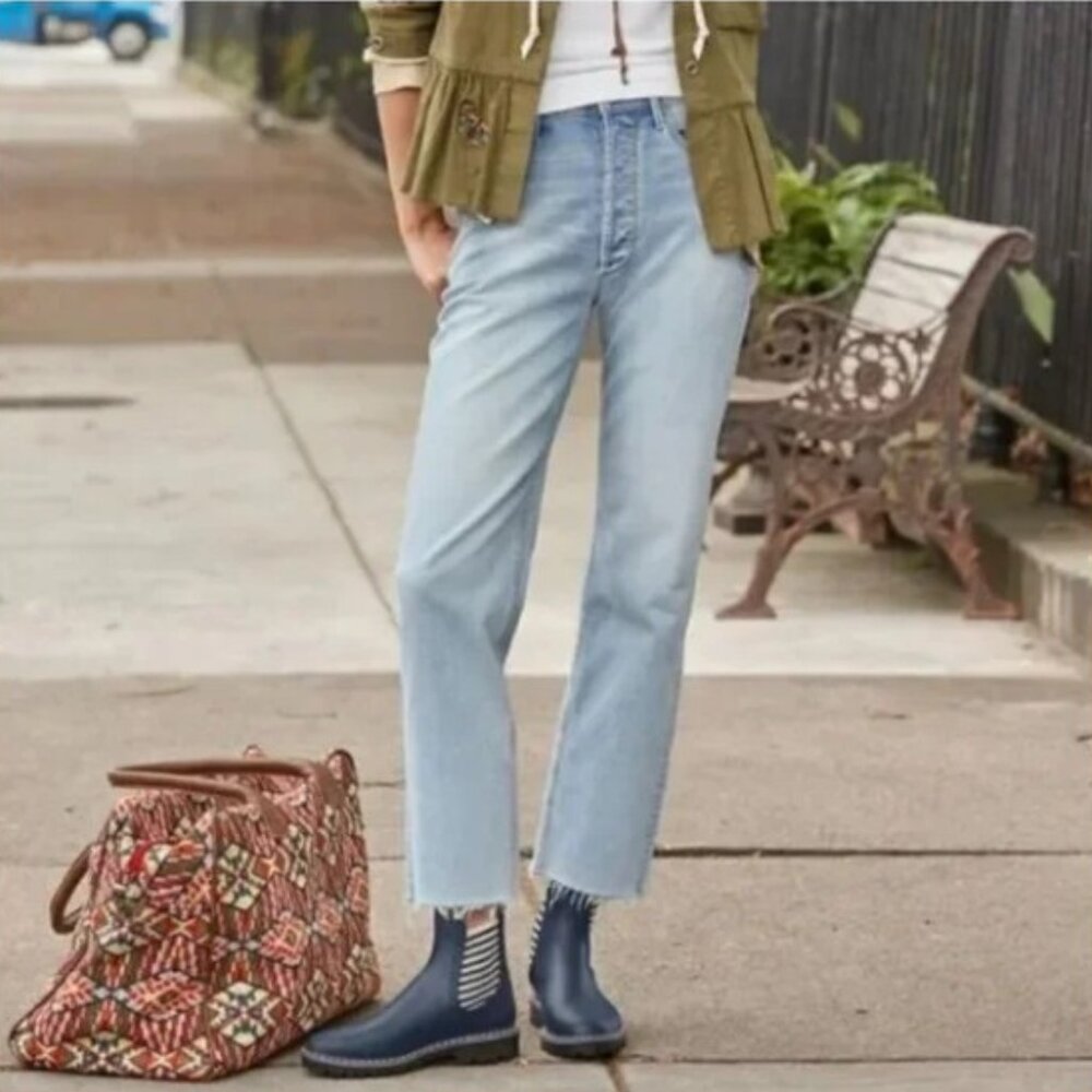 Driftwood Royce Frayed Hem High Rise Ankle Length Jeans in Sundance-Size 27 X 27